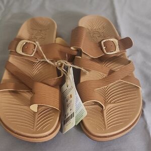Women’s Tan Buckle Strap Slide Sandals